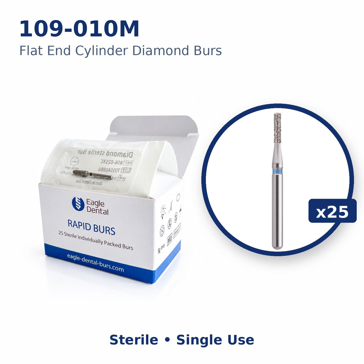 Eagle Rapid sterile Flat End Cylinder bur box, 25 per pack