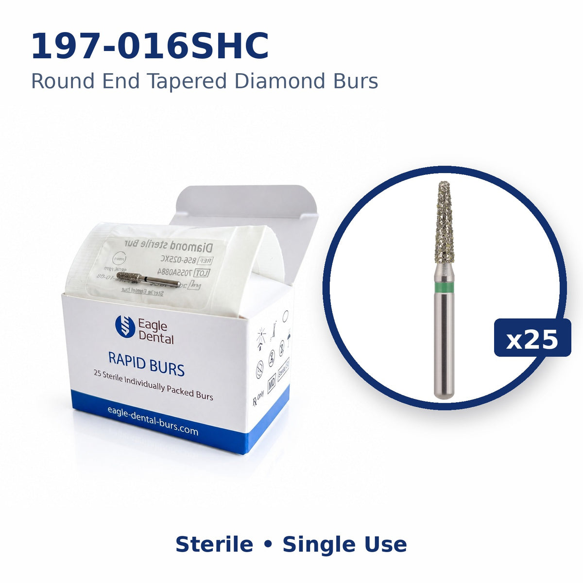 Eagle Rapid sterile Round End Tapered bur box, 25 per pack