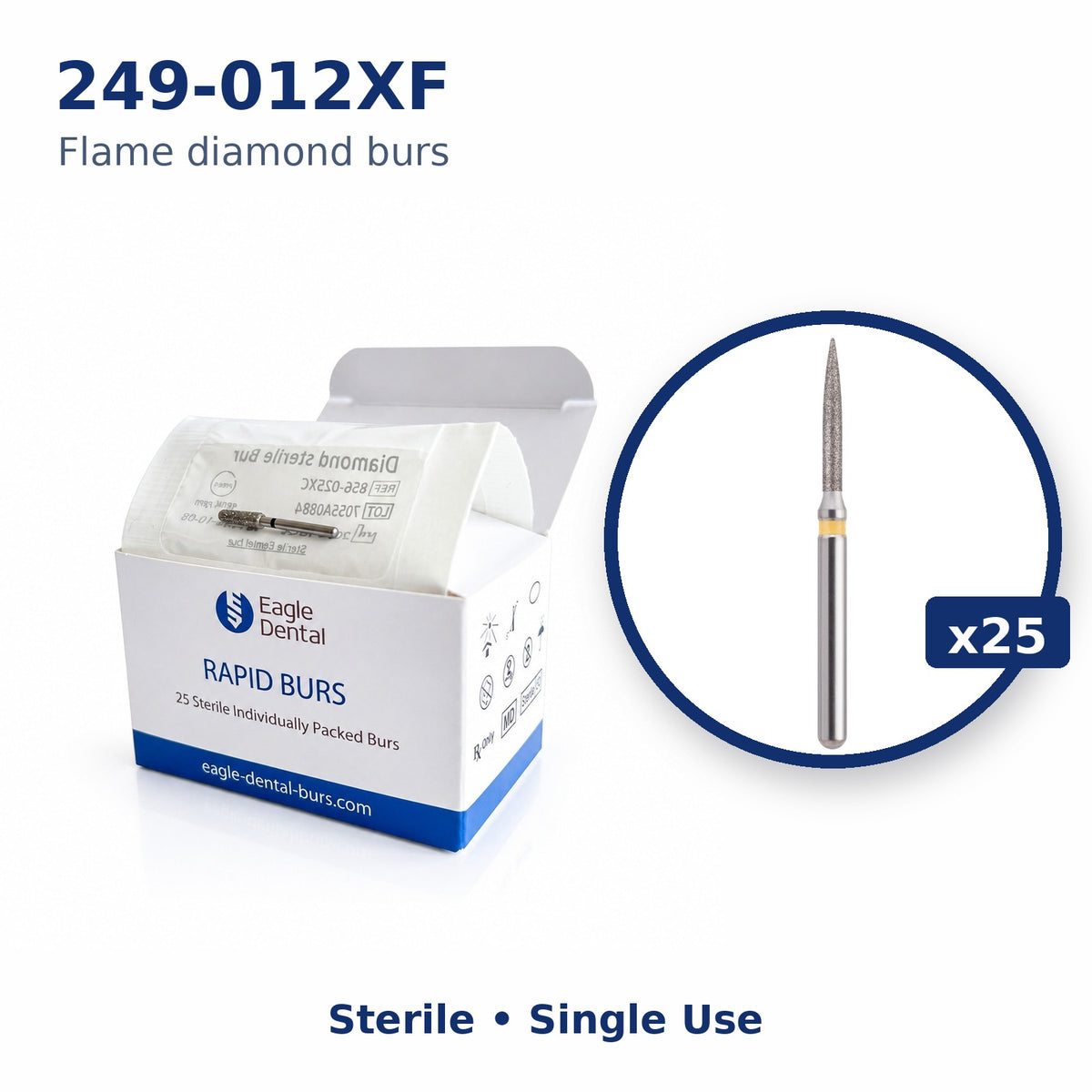 Eagle Rapid sterile Flame bur box, 25 per pack