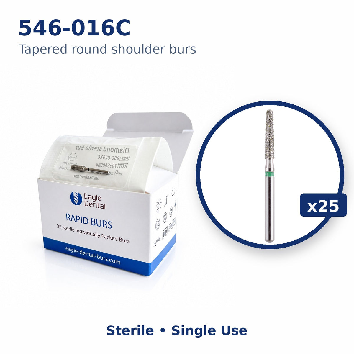 Eagle Rapid sterile Tapered Round Shoulder bur box, 25 per pack