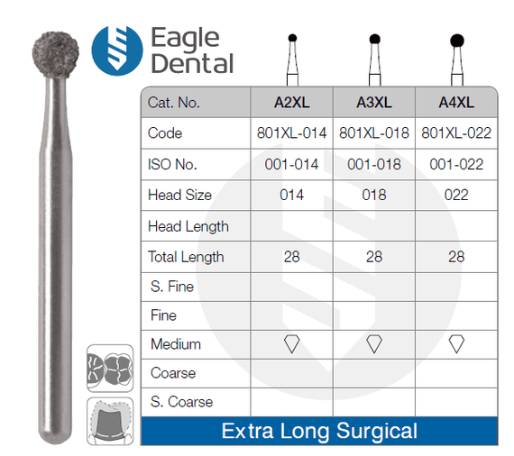 Extra Long Surgical Diamond Burs 28mm - Eagle Dental Burs